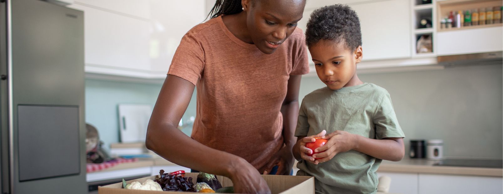 mother and son cooking